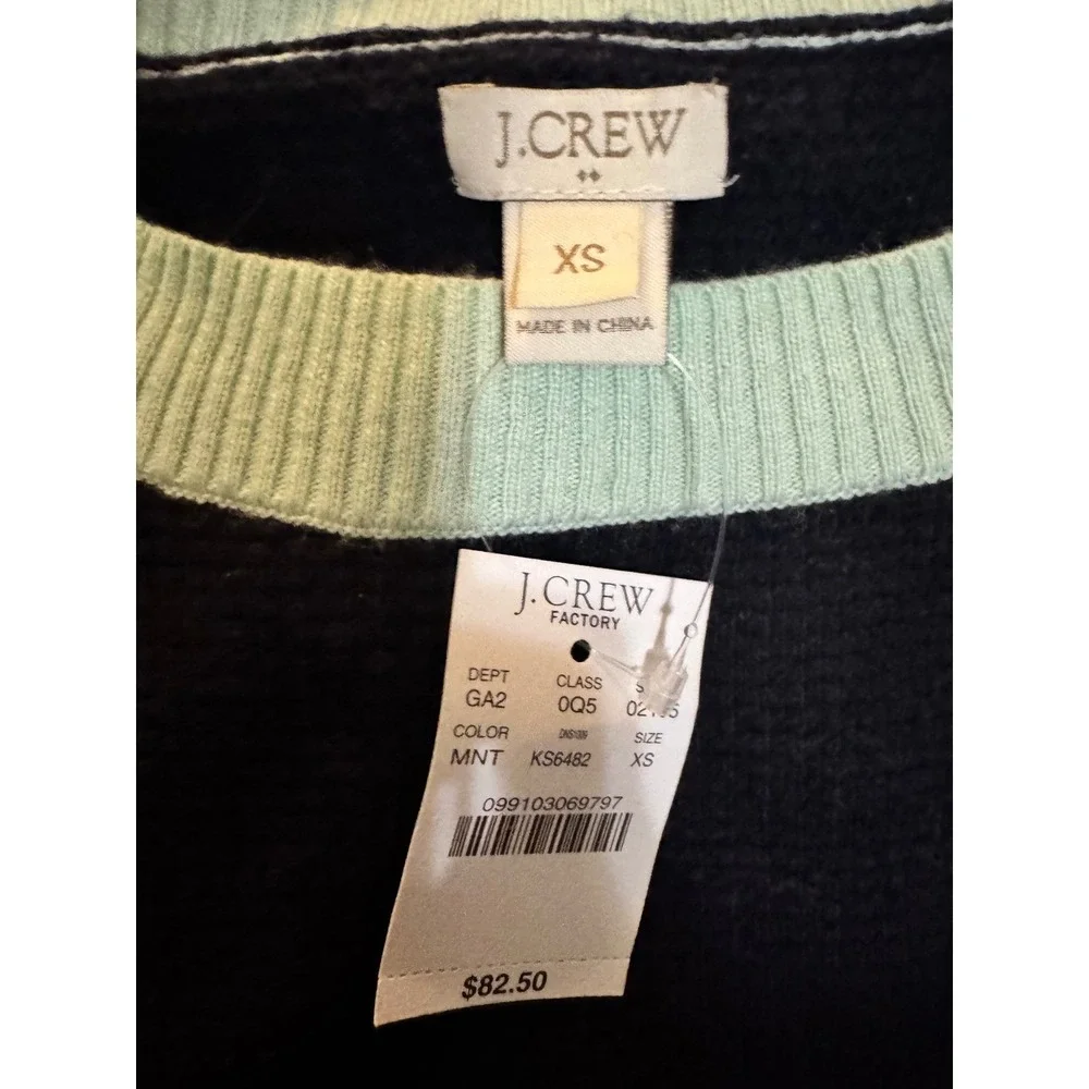 J. Crew Colorblock NWT Raglan Crewneck Sweater Mint Navy XS‎